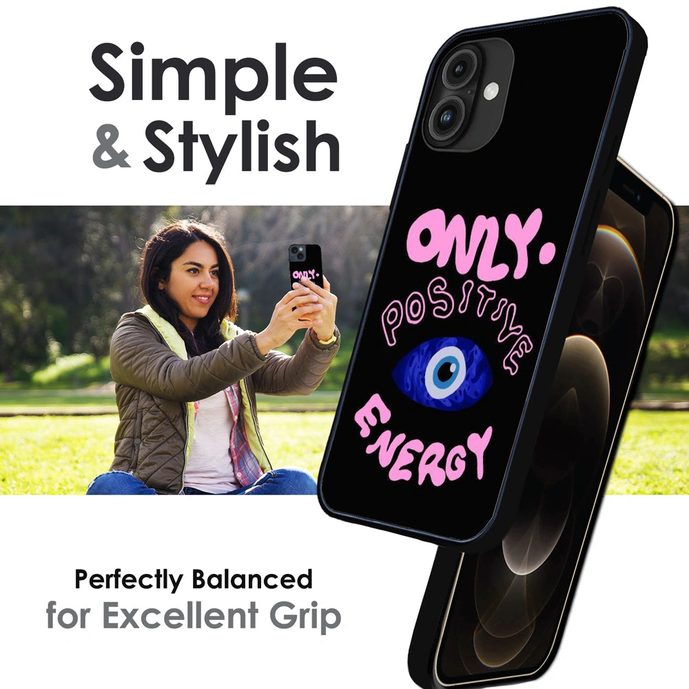 Only Positive Energy Evil Eye - Glossy Metal Silicone Case For Apple iPhone Infographic