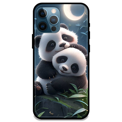 Cute Pandas - Glossy Metal Silicone Case For Apple iPhone Models