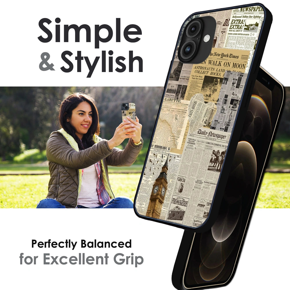 Vintage Newspaper Collage - Glossy Metal Silicone Case For Apple iPhone Infographic