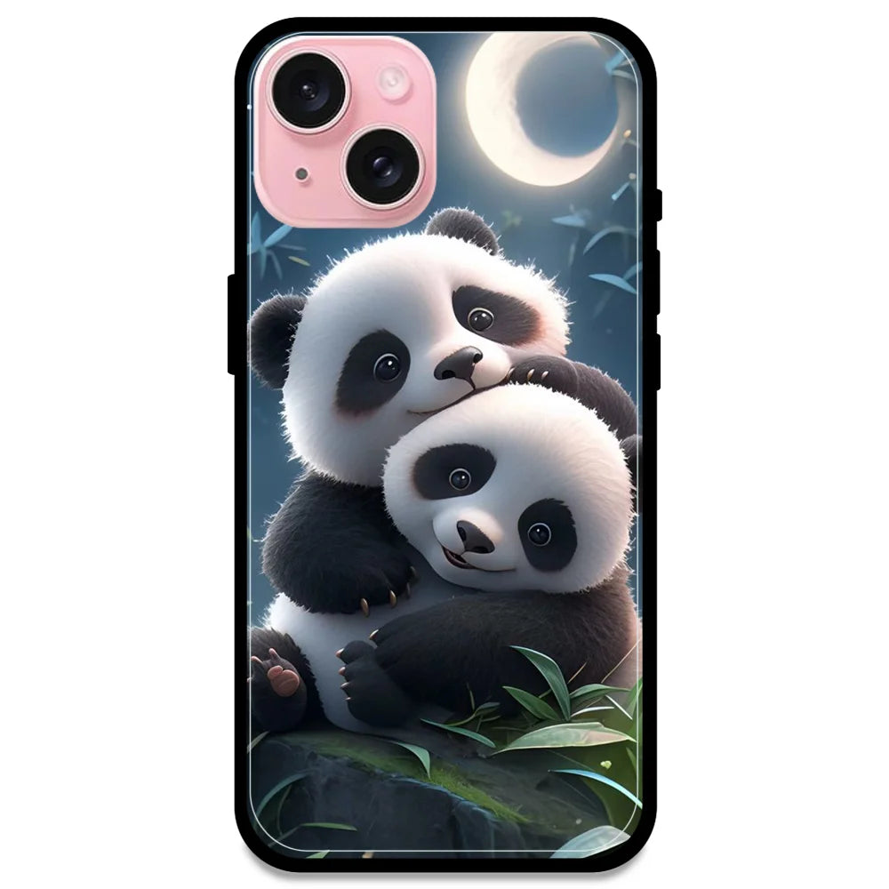 Cute Pandas - Glossy Metal Silicone Case For Apple iPhone Models- Apple iPhone 15