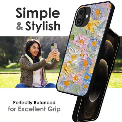 Pastel Floral Oil Paint - Glossy Metal Silicone Case For Apple iPhone Infographic