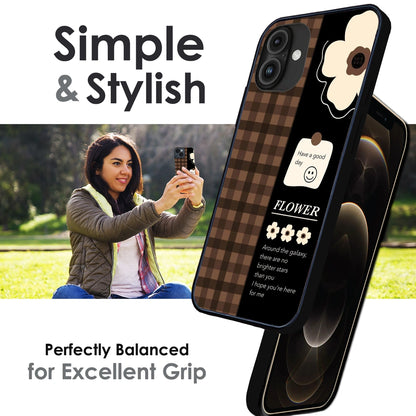 Brown Checkered Flower Quote - Glossy Metal Silicone Case For Apple iPhone Infographic