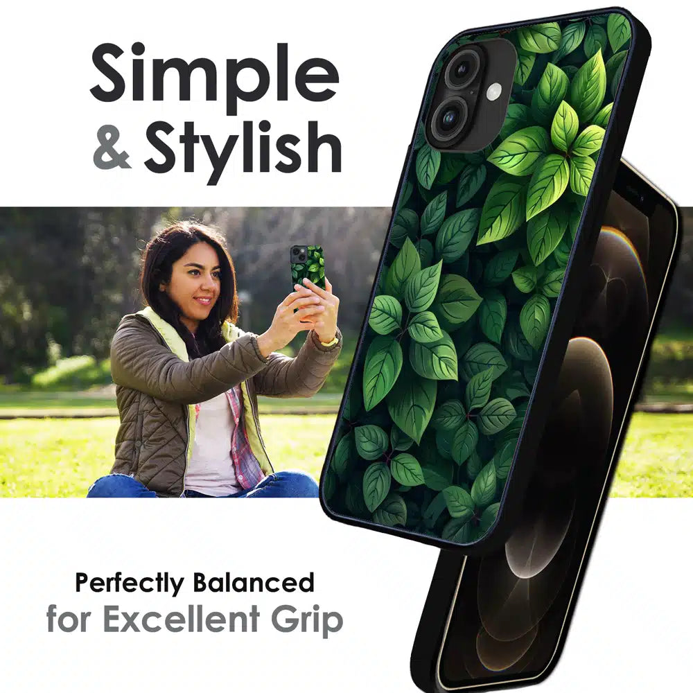 Lush Green Leaf Pattern - Glossy Metal Silicone Case For Apple iPhone Infographic