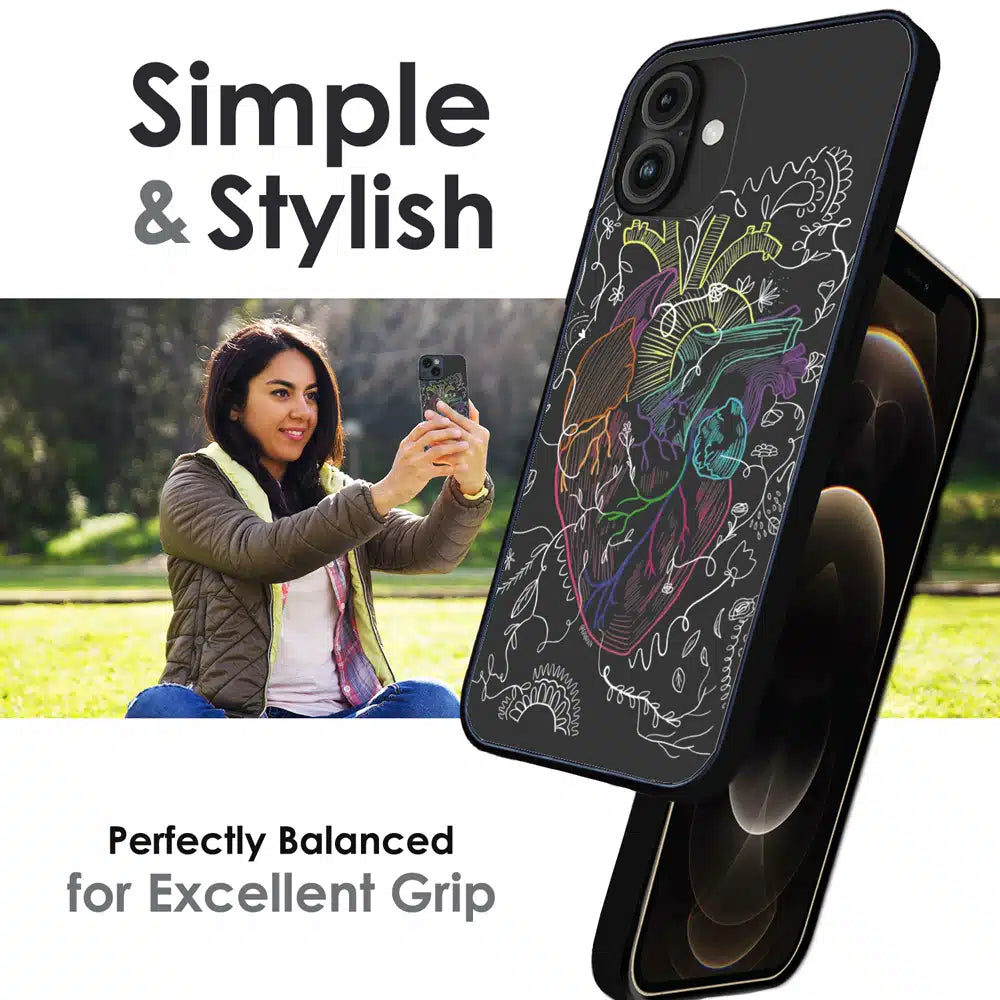 Anatomical Heart Line Art - Glossy Metal Silicone Case For Apple iPhone Infographic