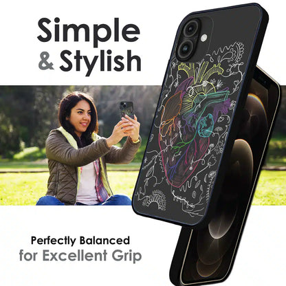 Anatomical Heart Line Art - Glossy Metal Silicone Case For Apple iPhone Infographic