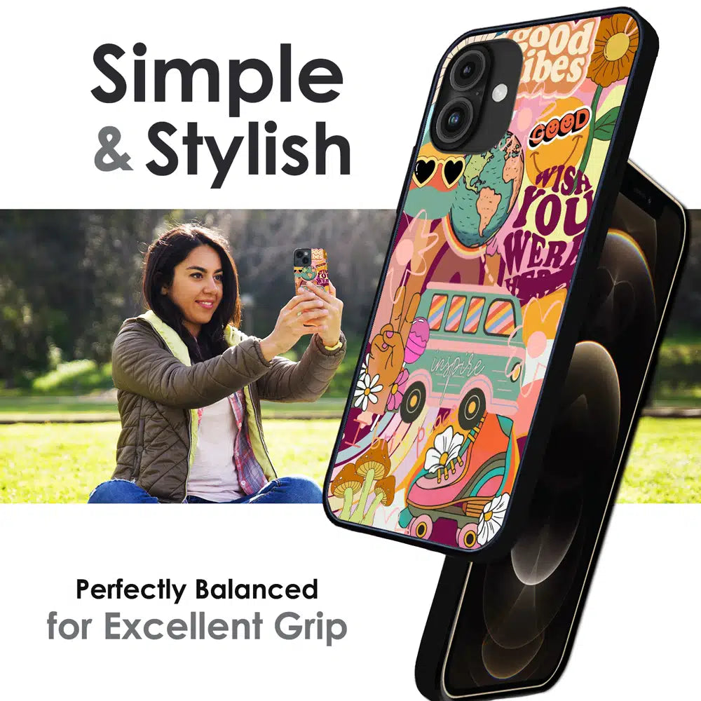 Good Vibes Retro Travel Art - Glossy Metal Silicone Case For Apple iPhone Infographic