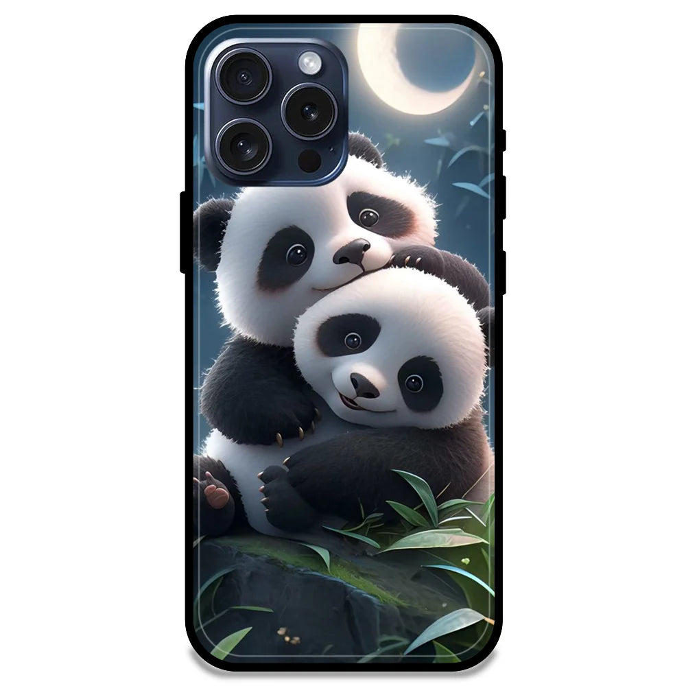 Cute Pandas - Glossy Metal Silicone Case For Apple iPhone Models