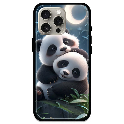 Cute Pandas - Glossy Metal Silicone Case For Apple iPhone Models