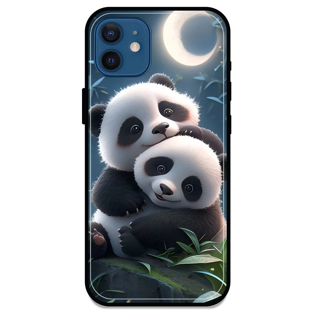 Cute Pandas - Glossy Metal Silicone Case For Apple iPhone Models