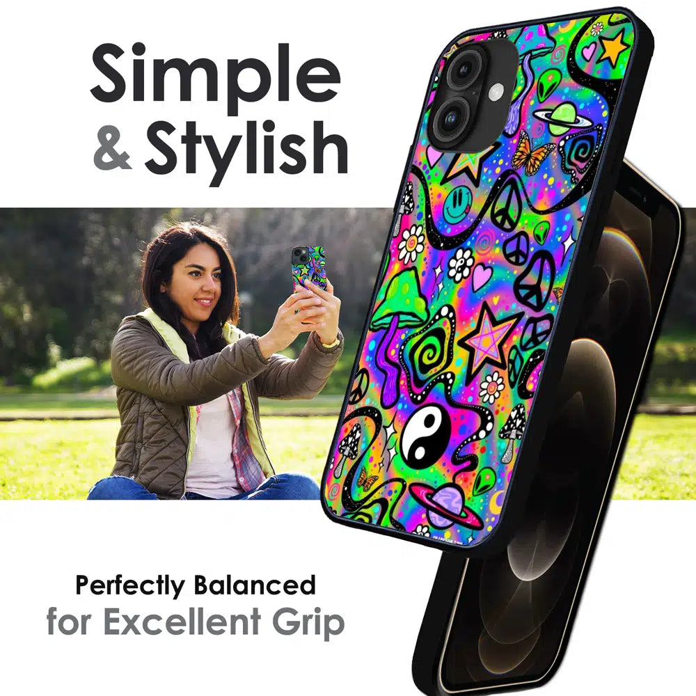 Psychedelic Rainbow Doodle - Glossy Metal Silicone Case For Apple iPhone Infographic