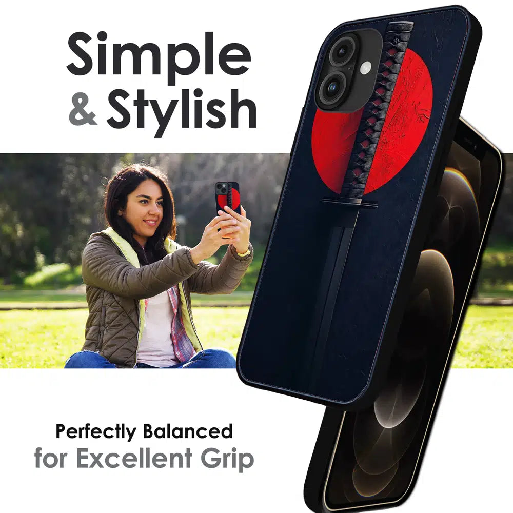 Katana Minimal Japanese Aesthetic - Glossy Metal Silicone Case For Apple iPhone Infographic