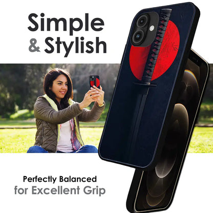 Katana Minimal Japanese Aesthetic - Glossy Metal Silicone Case For Apple iPhone Infographic