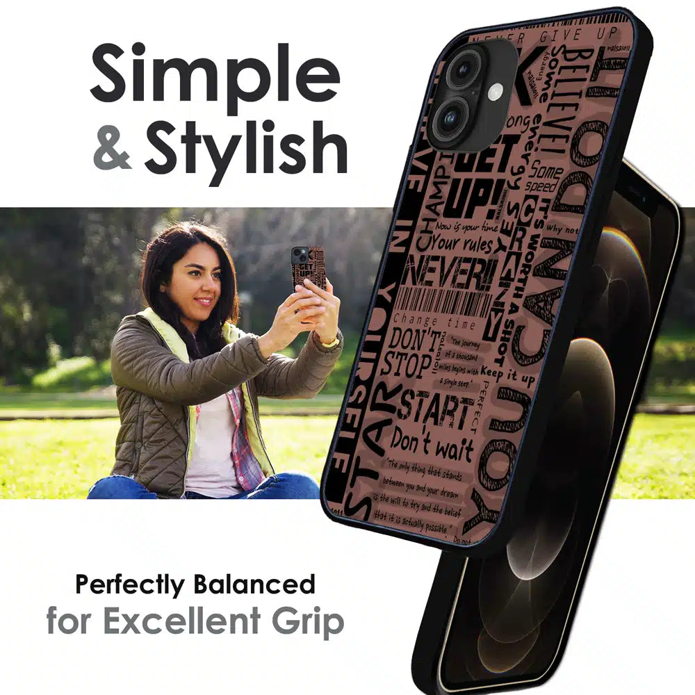 Never Give Up Typography - Glossy Metal Silicone Case For Apple iPhone Infographic