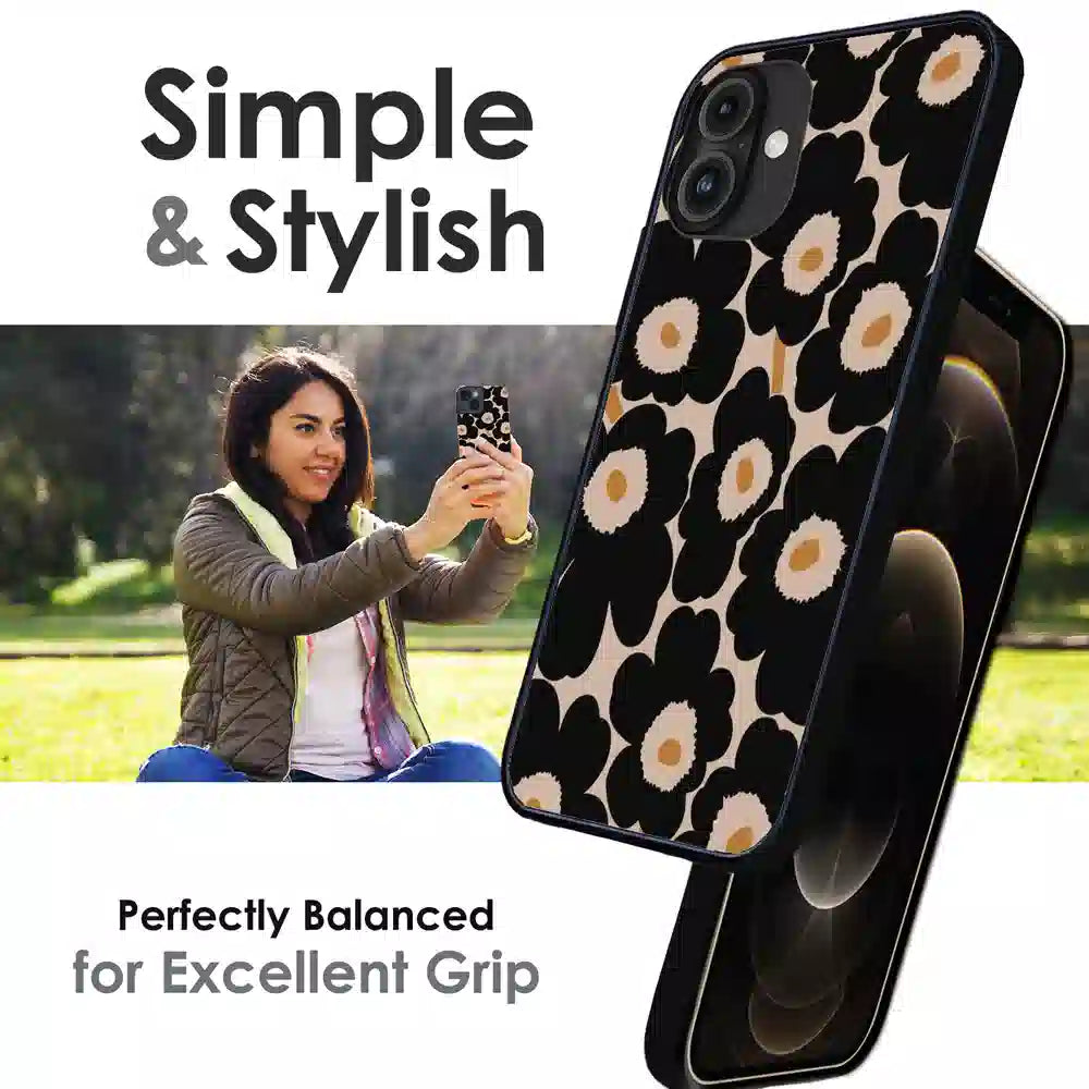 Bold Black Daisy Bloom - Glossy Metal Silicone Case For Apple iPhone Infographic