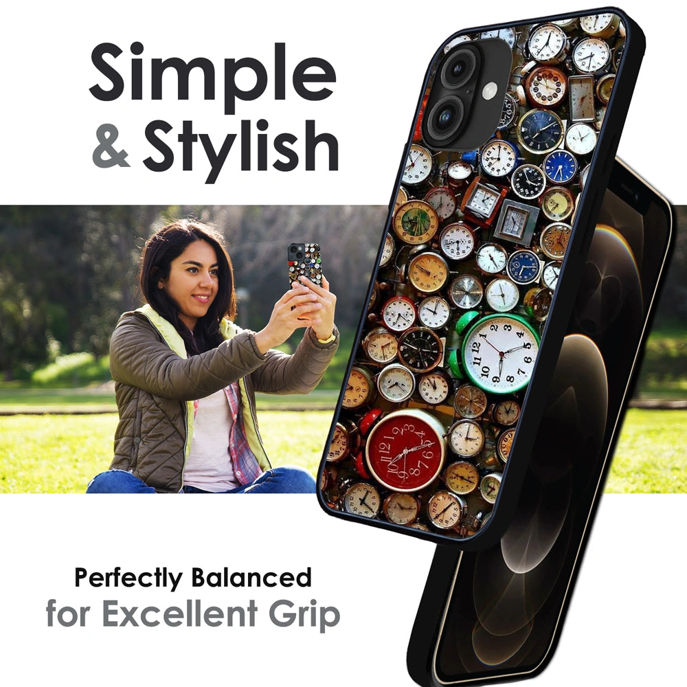 Retro Timepiece Pattern - Glossy Metal Silicone Case For Apple iPhone Infographic