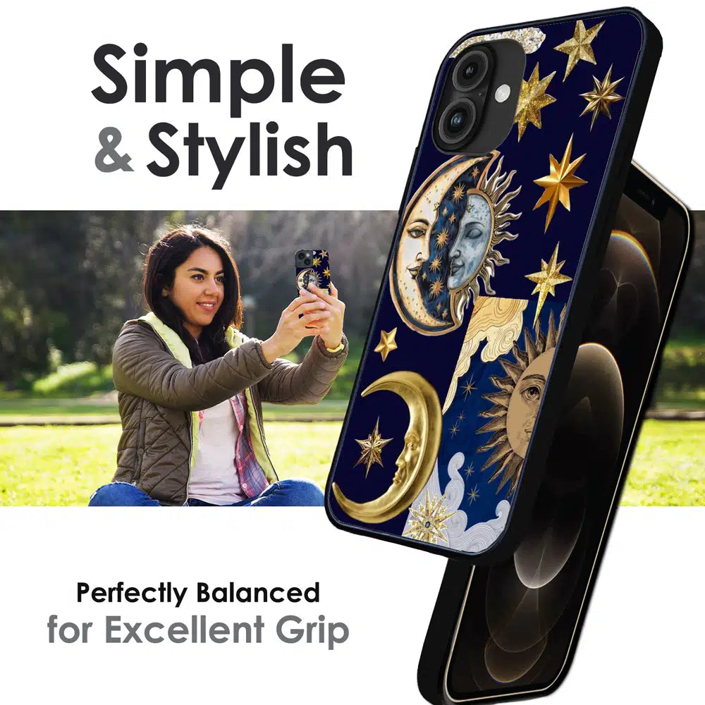 Celestial Sun Moon Collage - Glossy Metal Silicone Case For Apple iPhone Infographic