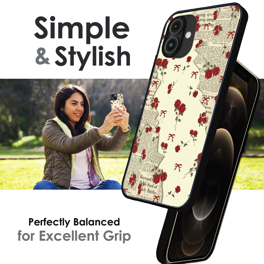 Floral Newspaper Aesthetic - Glossy Metal Silicone Case For Apple iPhone Infographic