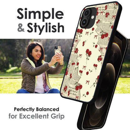 Floral Newspaper Aesthetic - Glossy Metal Silicone Case For Apple iPhone Infographic