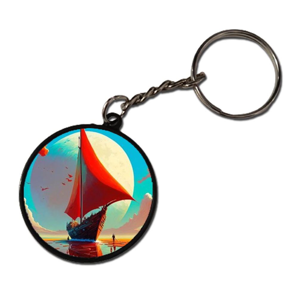 Orange Ship - Keychain circle