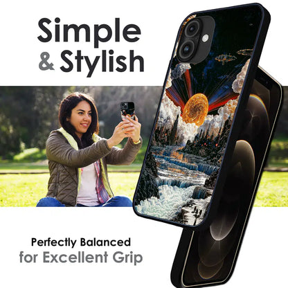 Cosmic Fantasy Sun Landscape - Glossy Metal Silicone Case For Apple iPhone Infographic