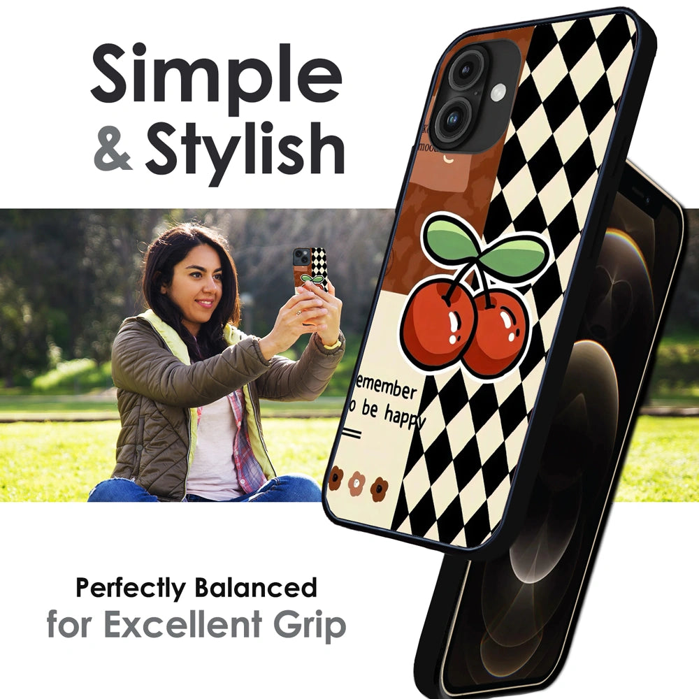 'Cherry “Remember to Be Happy” - Glossy Metal Silicone Case For Apple iPhone Infographic