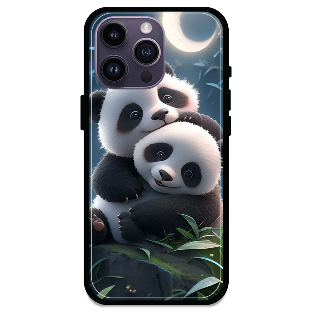 Cute Pandas - Glossy Metal Silicone Case For Apple iPhone Models