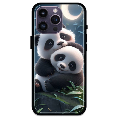 Cute Pandas - Glossy Metal Silicone Case For Apple iPhone Models