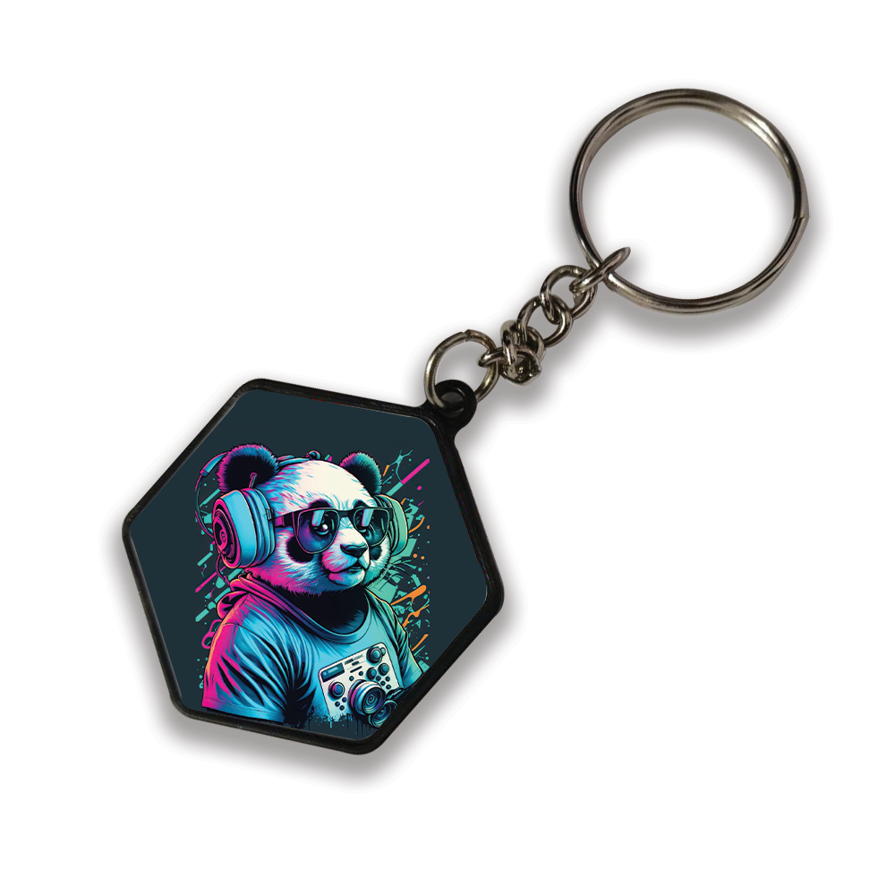 Panda DJ - Keychain HEXAGON