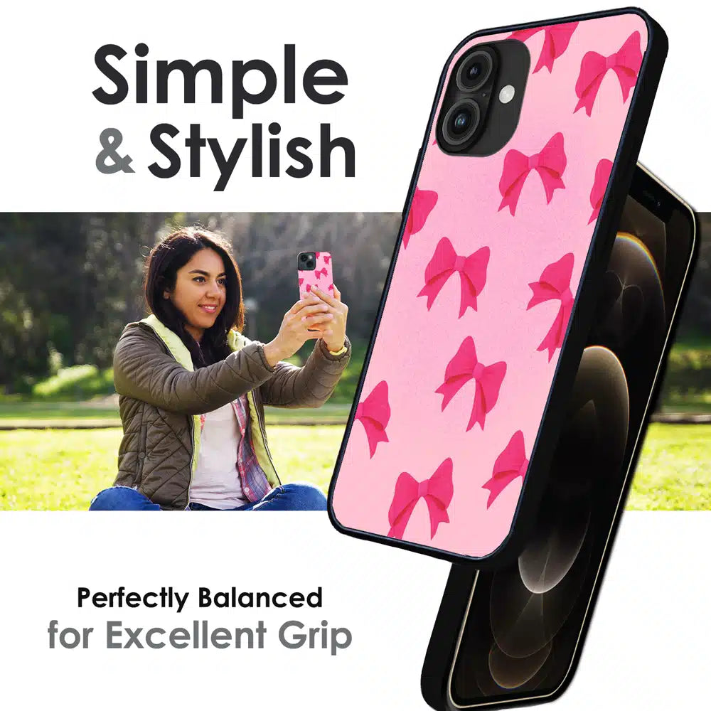 Pink Bow Aesthetic Pattern - Glossy Metal Silicone Case For Apple iPhone Infographic