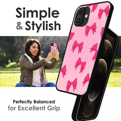 Pink Bow Aesthetic Pattern - Glossy Metal Silicone Case For Apple iPhone Infographic