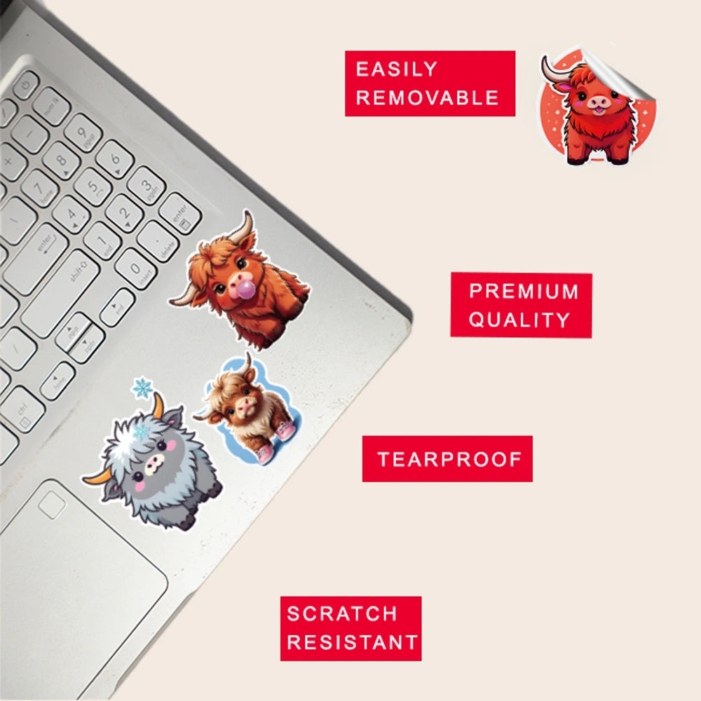 Highland Cow – 40 Waterproof Aesthetic Stickers for Phone Cases, Clear Covers, Journals, Scrapbooks & More Infographic