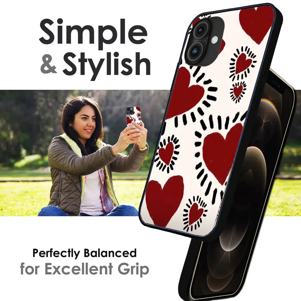 Red Heart Doodle Art - Glossy Metal Silicone Case For Apple iPhone Infographic