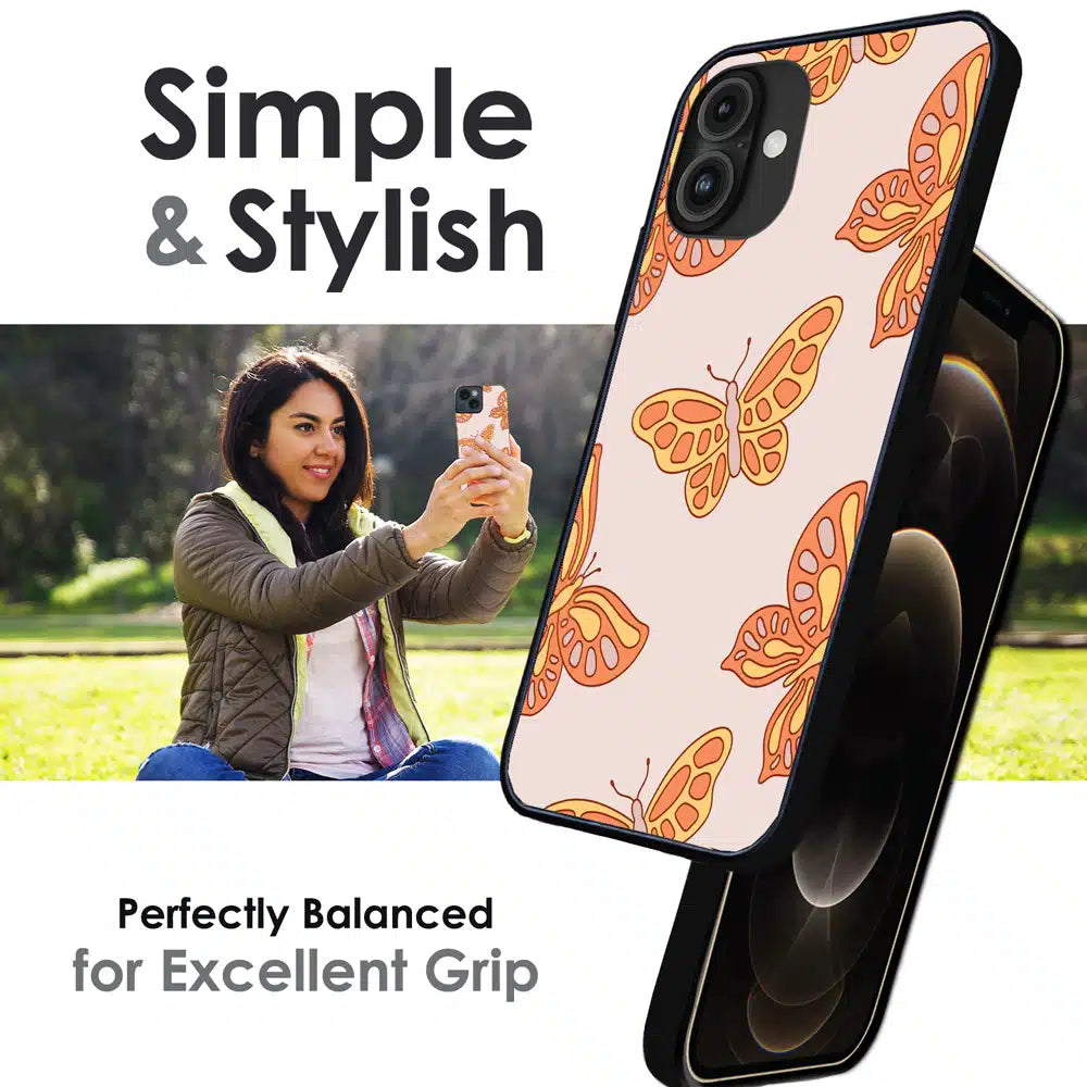 Soft Peach Butterfly Pattern - Glossy Metal Silicone Case For Apple iPhone Infographic