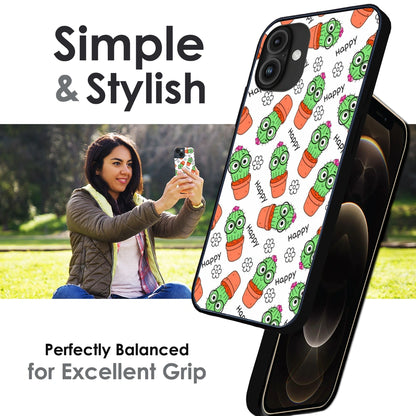 Cute Cactus Happy - Glossy Metal Silicone Case For Apple iPhone Infographic