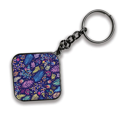 Floral - A Combo Of 4 Silver Border Keychains