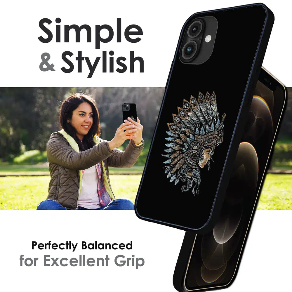 Tribal Warrior Feather Headdress - Glossy Metal Silicone Case For Apple iPhone Infographic