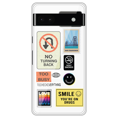Retro Labels - Clear Printed Case For Google Models Google pixel 6A
