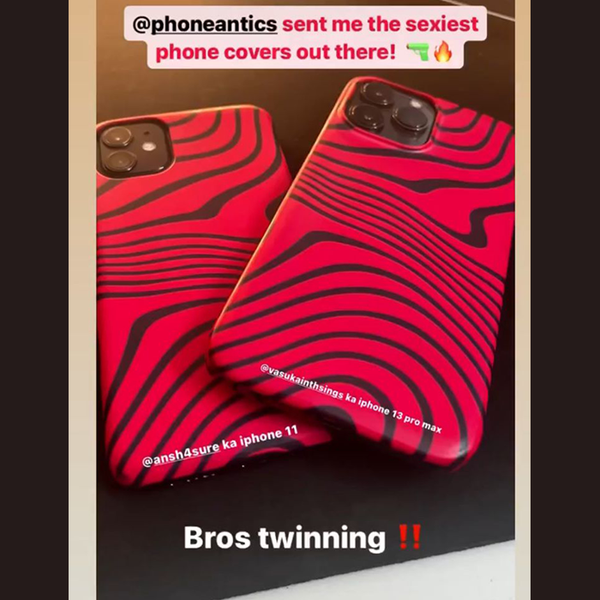 Matching red swirl pattern phone cases by PhoneAntics, twinning set