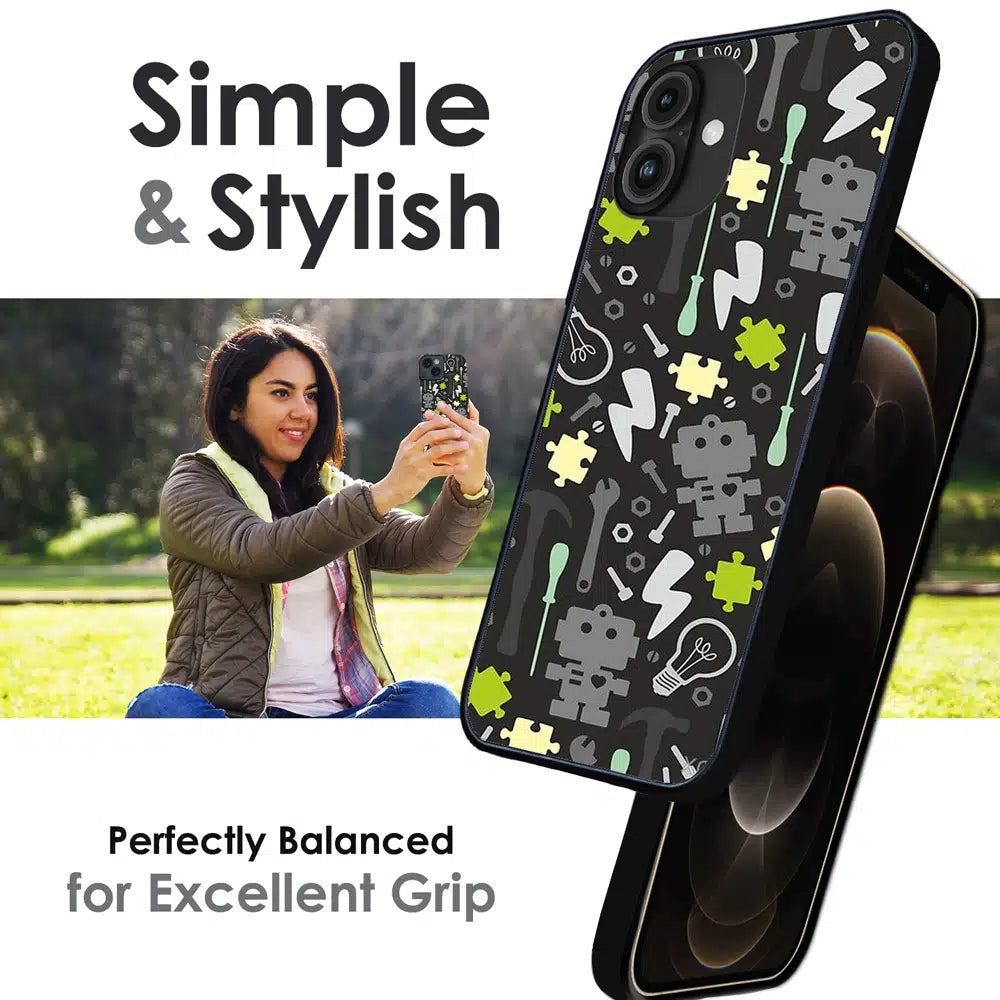 Robot Tools Pattern - Glossy Metal Silicone Case For Apple iPhone Infographic