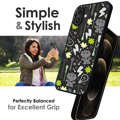 Robot Tools Pattern - Glossy Metal Silicone Case For Apple iPhone Infographic