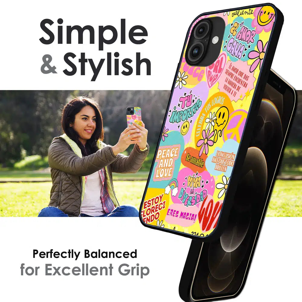 Colorful Amor Positivity Collage - Glossy Metal Silicone Case For Apple iPhone Infographic