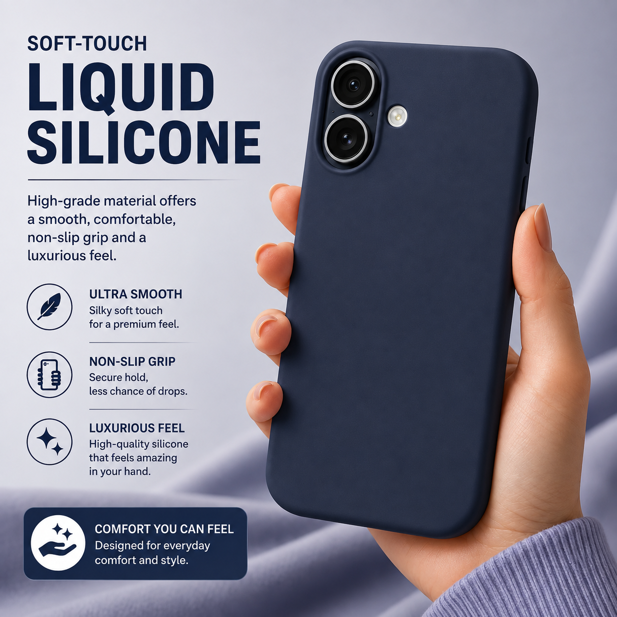 Storm Blue Liquid Silicone Case For Apple iPhone Models