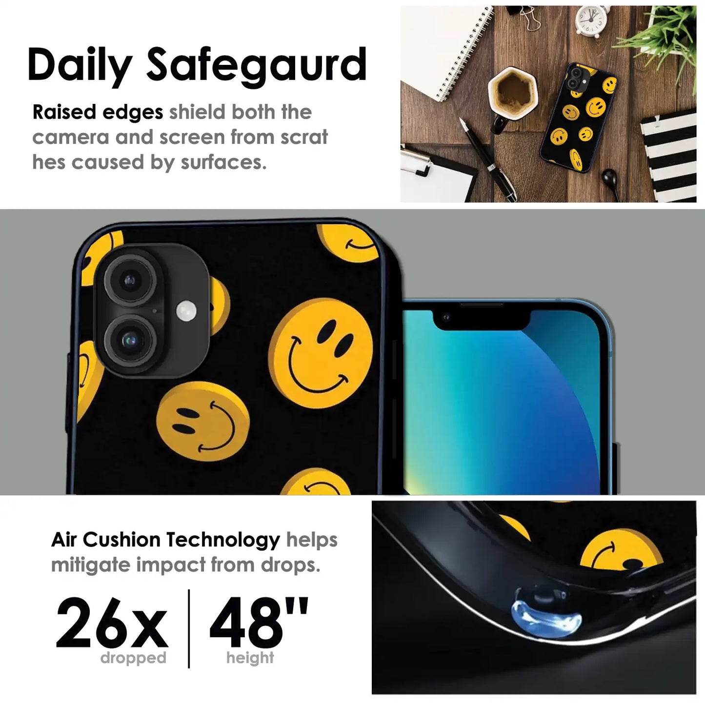 'Bold Smileys - Glossy Metal Silicone Case For Apple iPhone Infographic