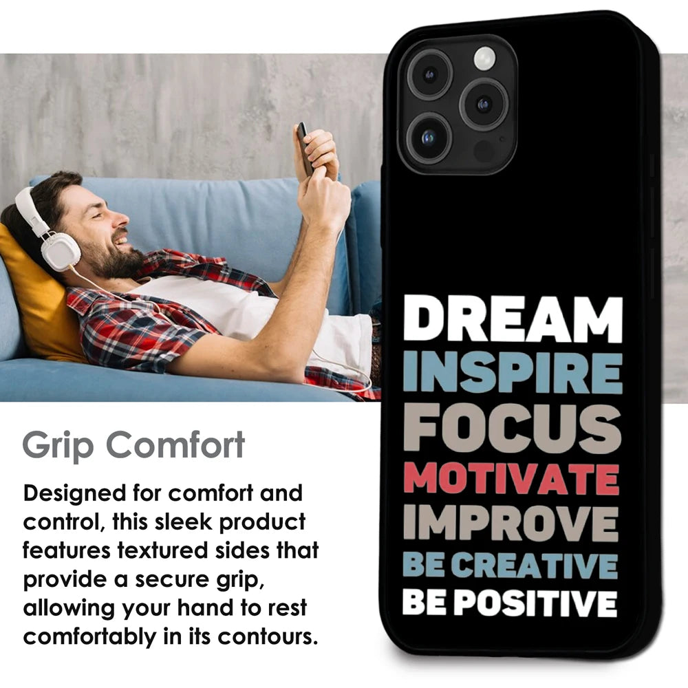 Dream Inspire Focus Typography - Glossy Metal Silicone Case For Apple iPhone Infographic