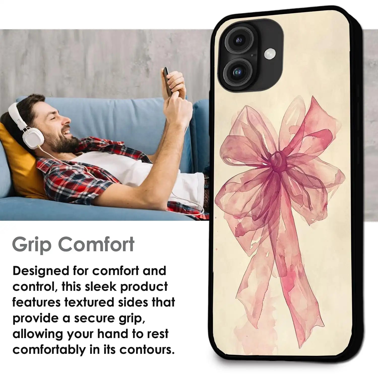 'Pretty Pink Bow - Glossy Metal Silicone Case For Apple iPhone Infographic