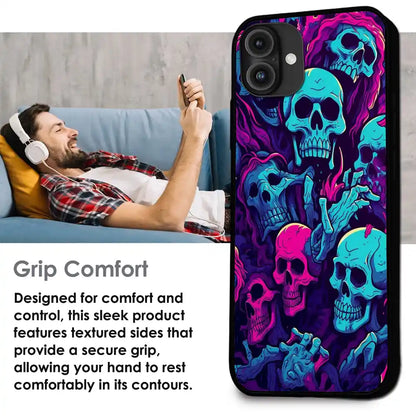 'Skull Glow - Glossy Metal Silicone Case For Apple iPhone Infographic