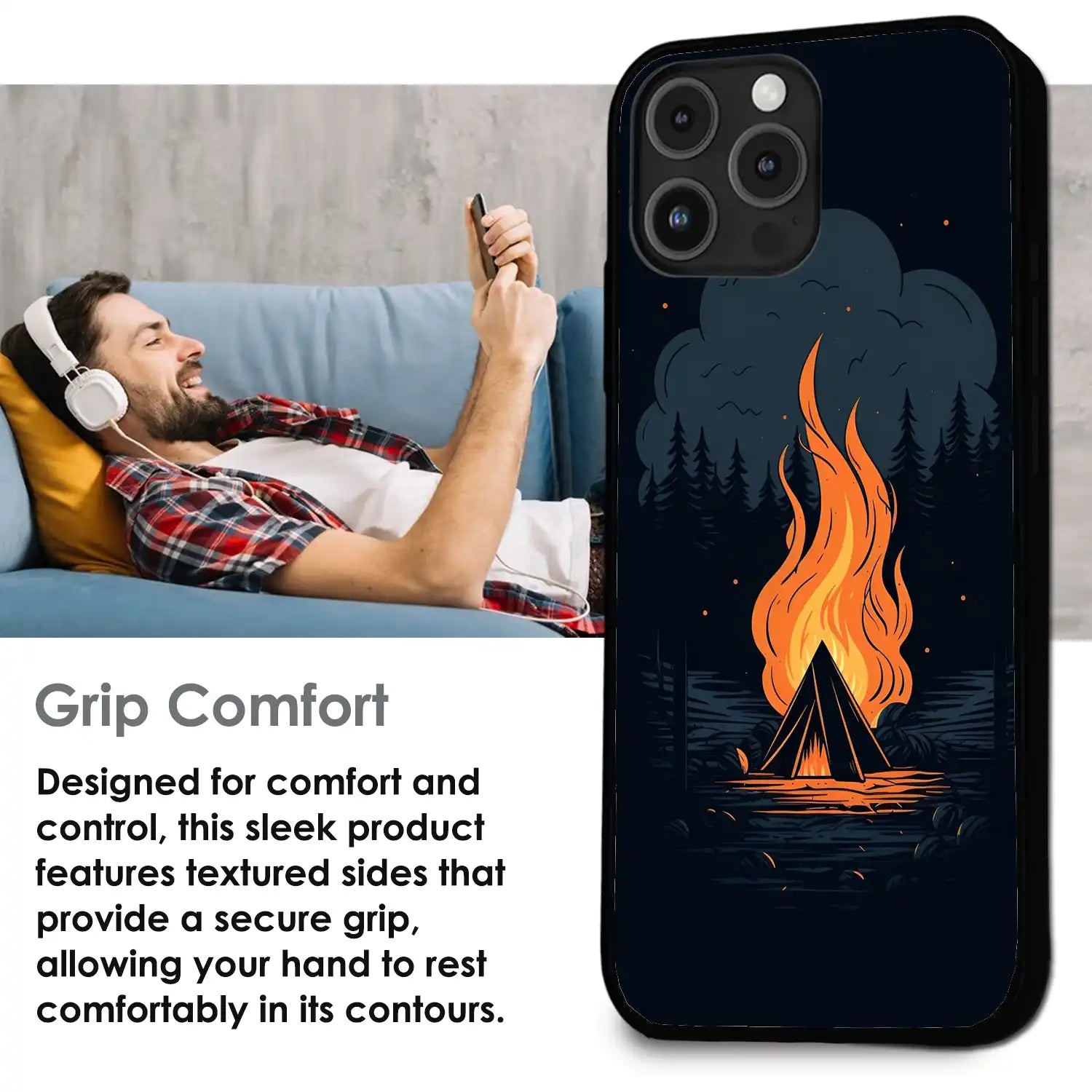 Midnight Campfire Adventure - Glossy Metal Silicone Case For Apple iPhone Infographic
