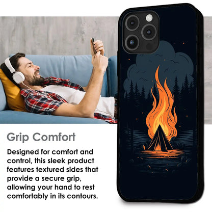 Midnight Campfire Adventure - Glossy Metal Silicone Case For Apple iPhone Infographic