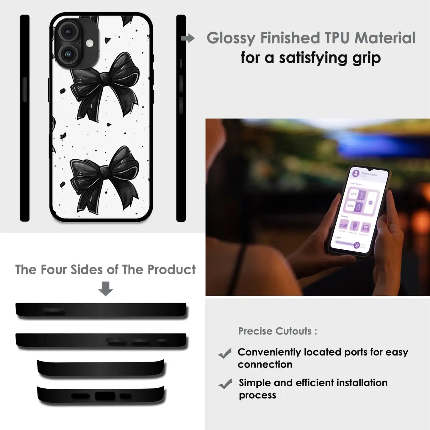 Polka Dot Bows - Glossy Metal Silicone Case For Apple iPhone Models