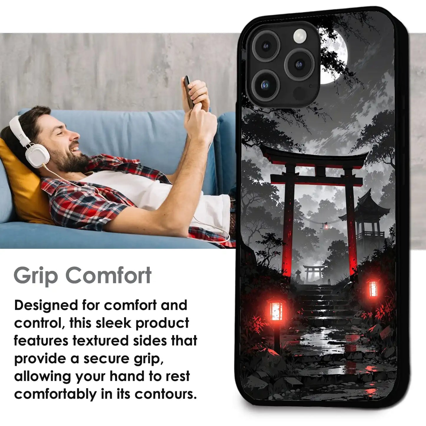 Midnight Torii Forest - Glossy Metal Silicone Case For Apple iPhone Infographic